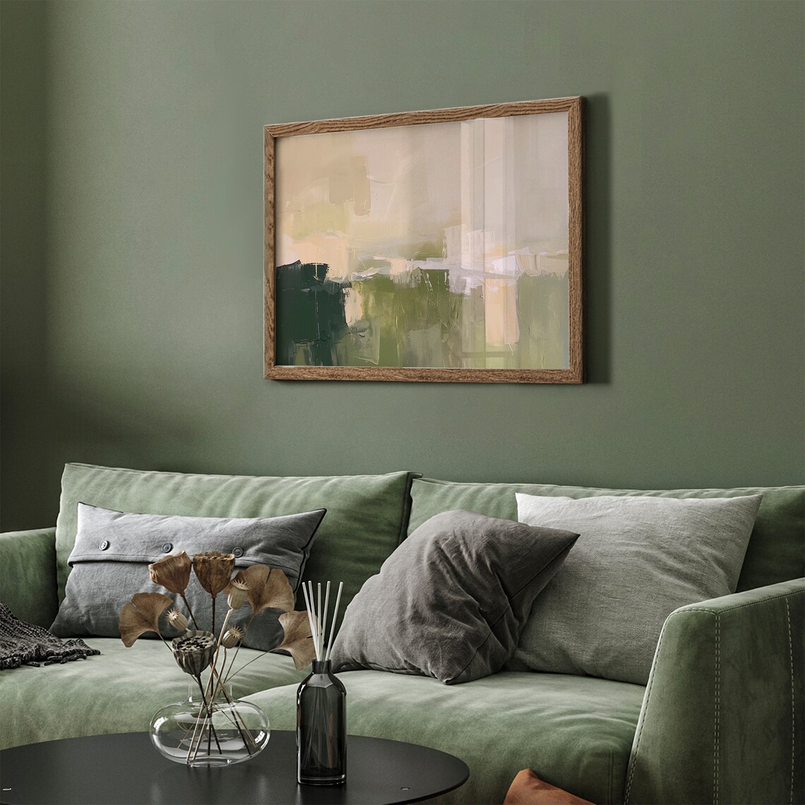 Abstract Green Meadow Beige Sky Modern Landscape Frame TV Wall Art - Image 5