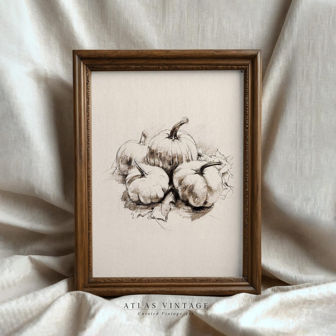 Vintage Pumpkin Sketch Neutral Fall Autumn Pencil Drawing Poster - Image 5