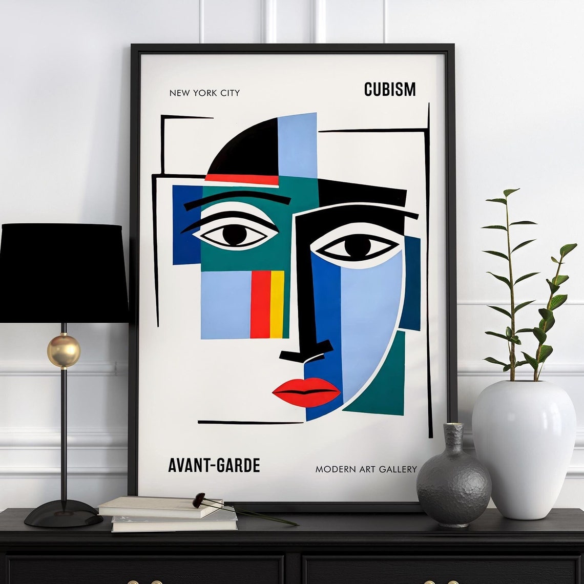 Colorful Cubist Face New York City Modern Art Gallery Poster