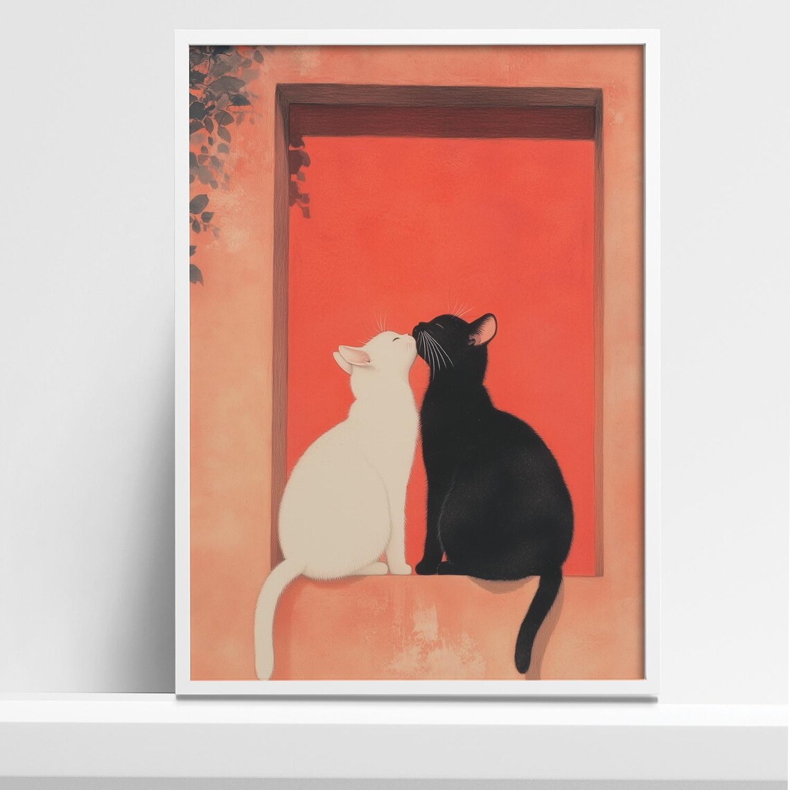 White And Black Cats In Love Art Print, Minimalist