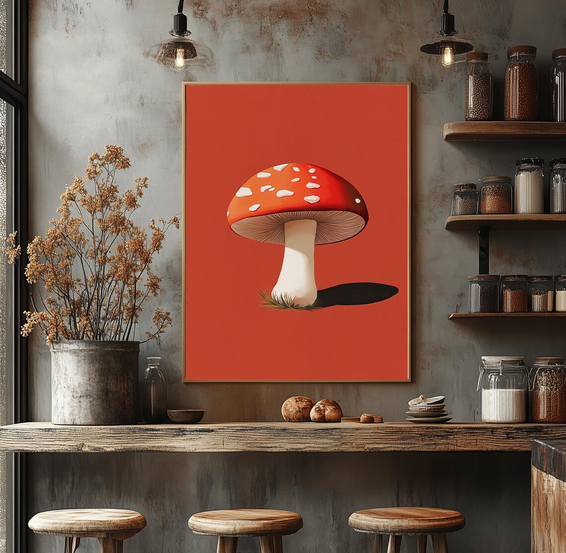 Red Amanita Mushroom With White Spots Minimalist Botanical Poster - Image 2
