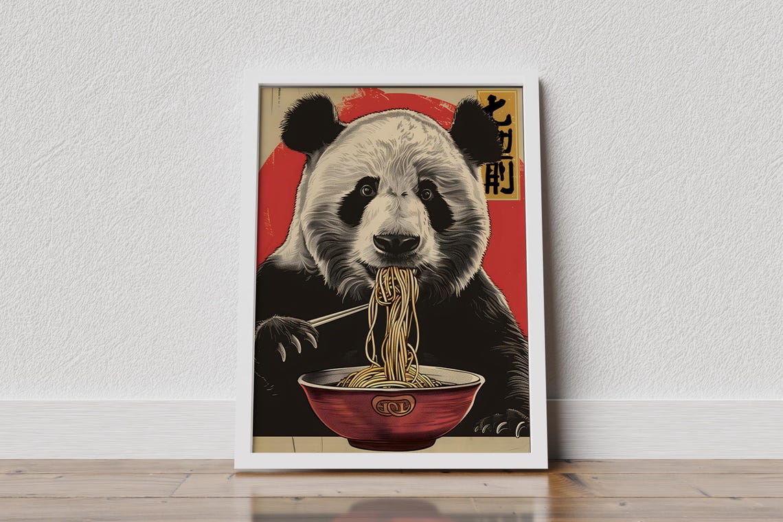Panda Eating Ramen With Chopsticks Edo Style Japanese Poster - Image 2