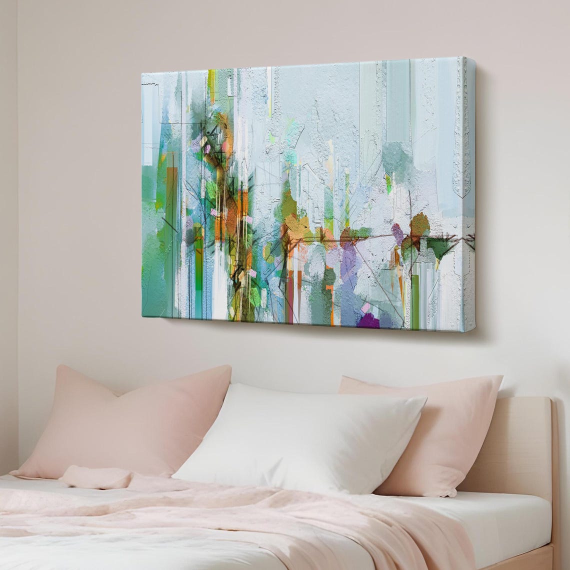 Soft Abstract Floral White Teal Green Pastel Modern Art Poster