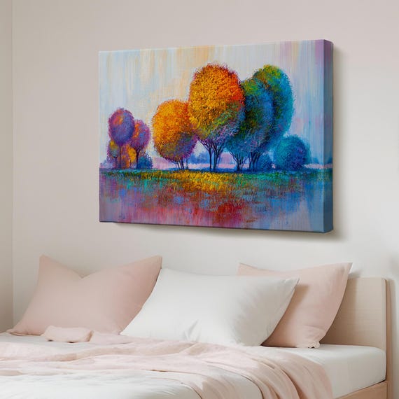 Colorful Trees Oil Painting Style Decorative Canvas Wall Art Abstract Modern Decor Housewarming Gifts Large