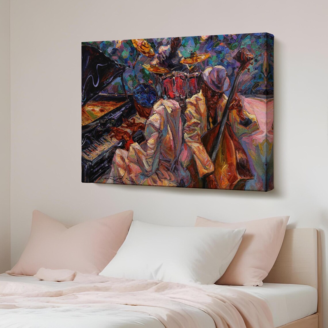Jazz Band Oil Painting Piano Drums Double Bass Musicians Poster