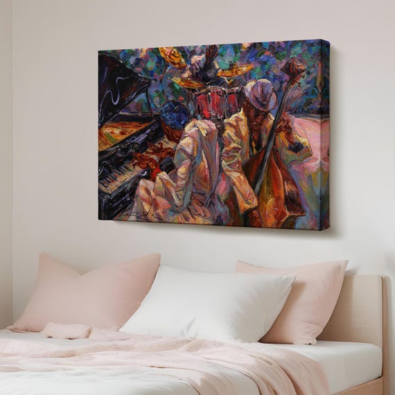 Jazz Band Playing Music Wall Painting Canvas Art Framed Modern Decor Print