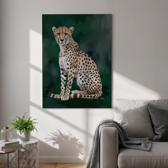 Cheetah Canvas Wall Art Bold Jungle Animal Print Framed Wildlife Portrait Decor Safari Themed Home Accent For Office Or Living Room