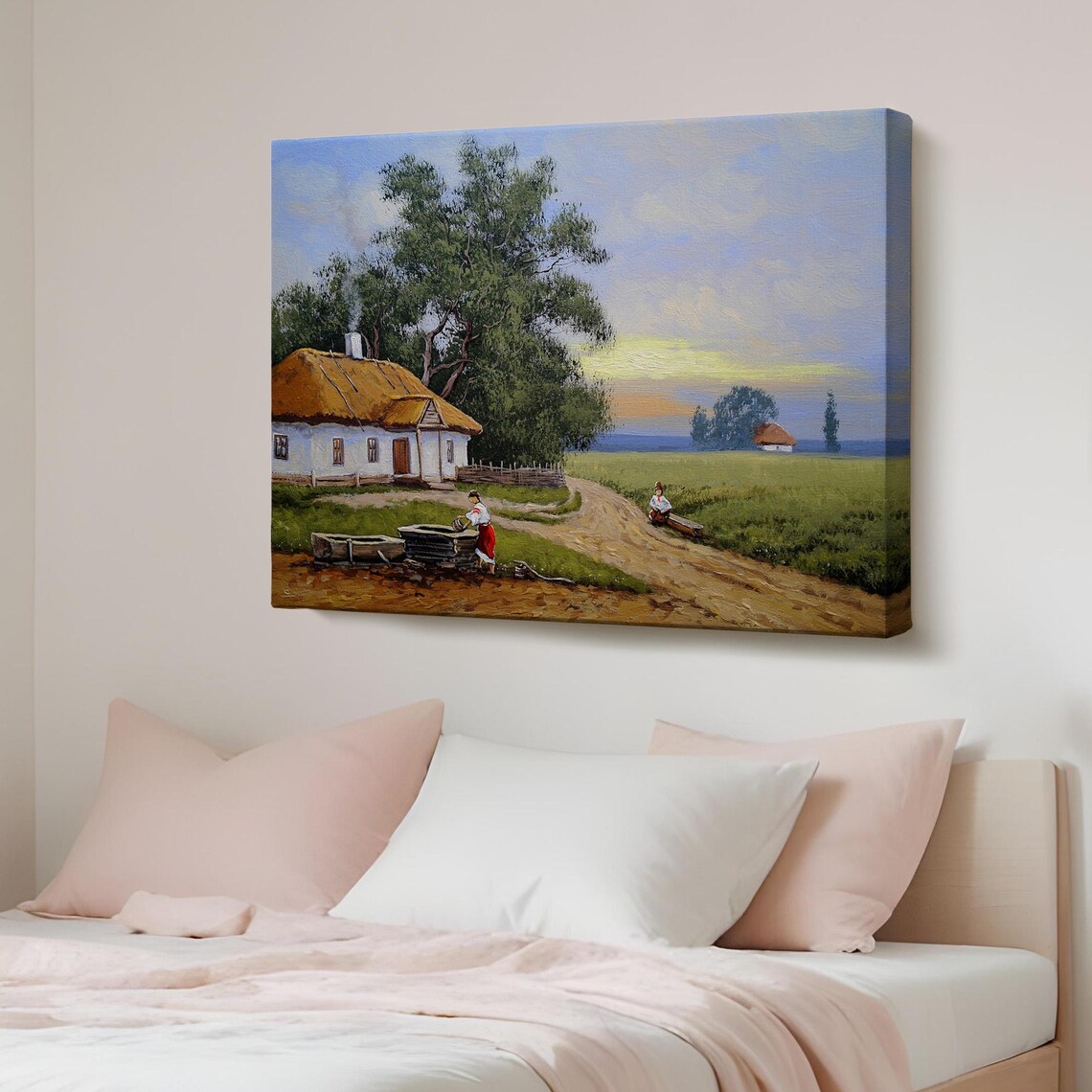 Quiet Village Thatched House Along a Winding Country Road Oil Painting Poster
