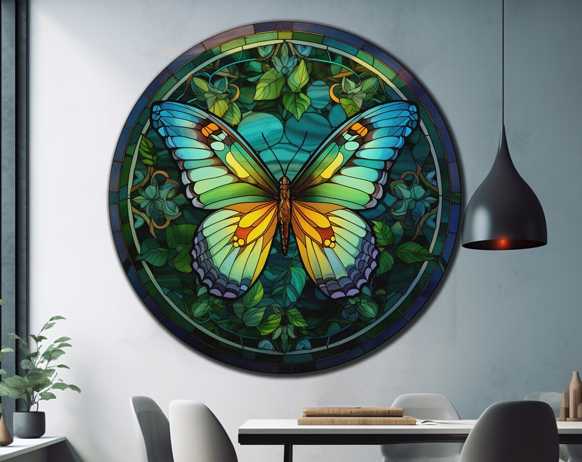 Green Butterfly Round Animal Art Print, Gift For Her - Image 4