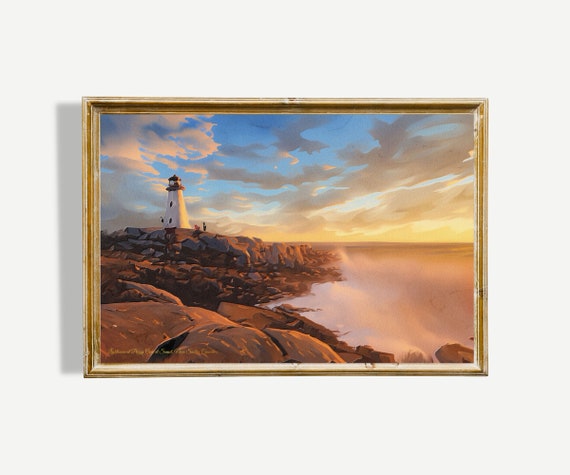 Peggys Cove Lighthouse Oil Painting Nova Scotia Sunset