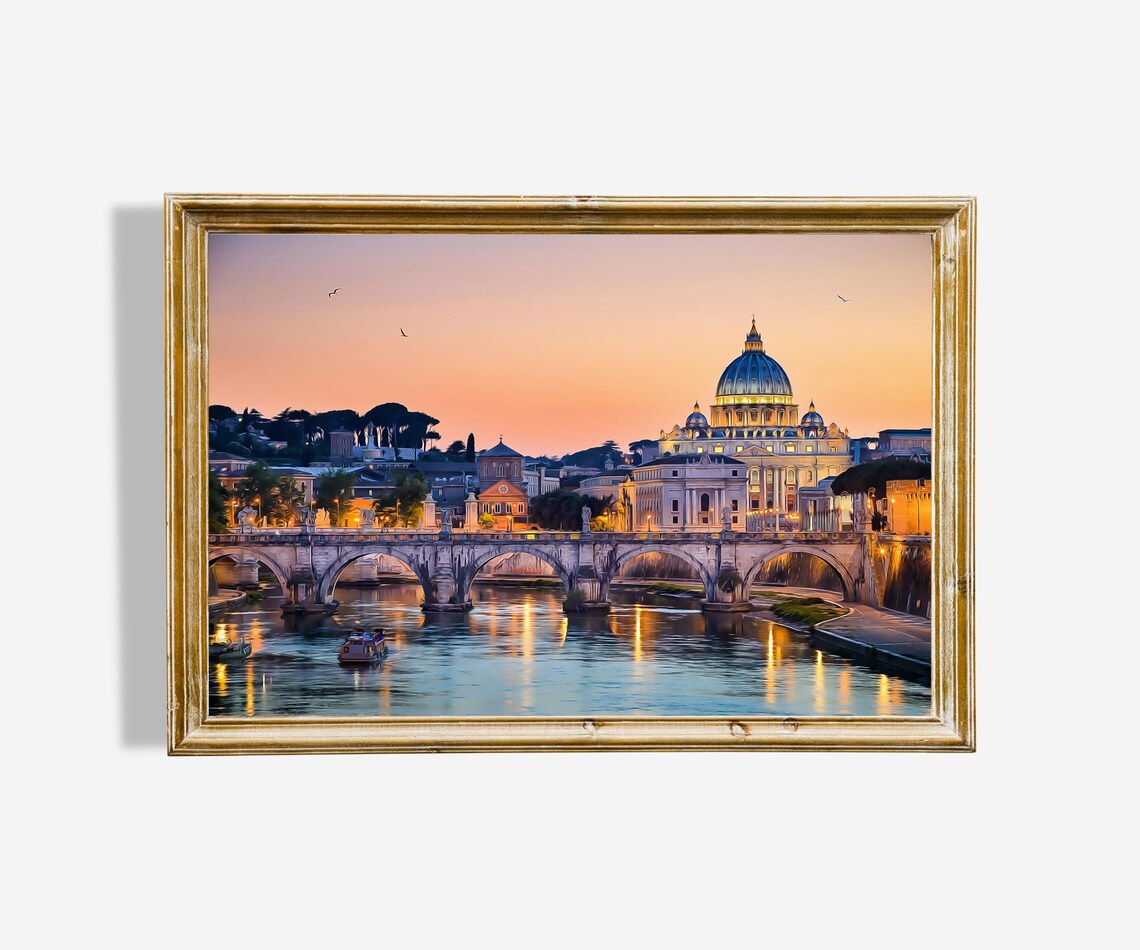 Night View Italy Oil Painting Art Print, Rome