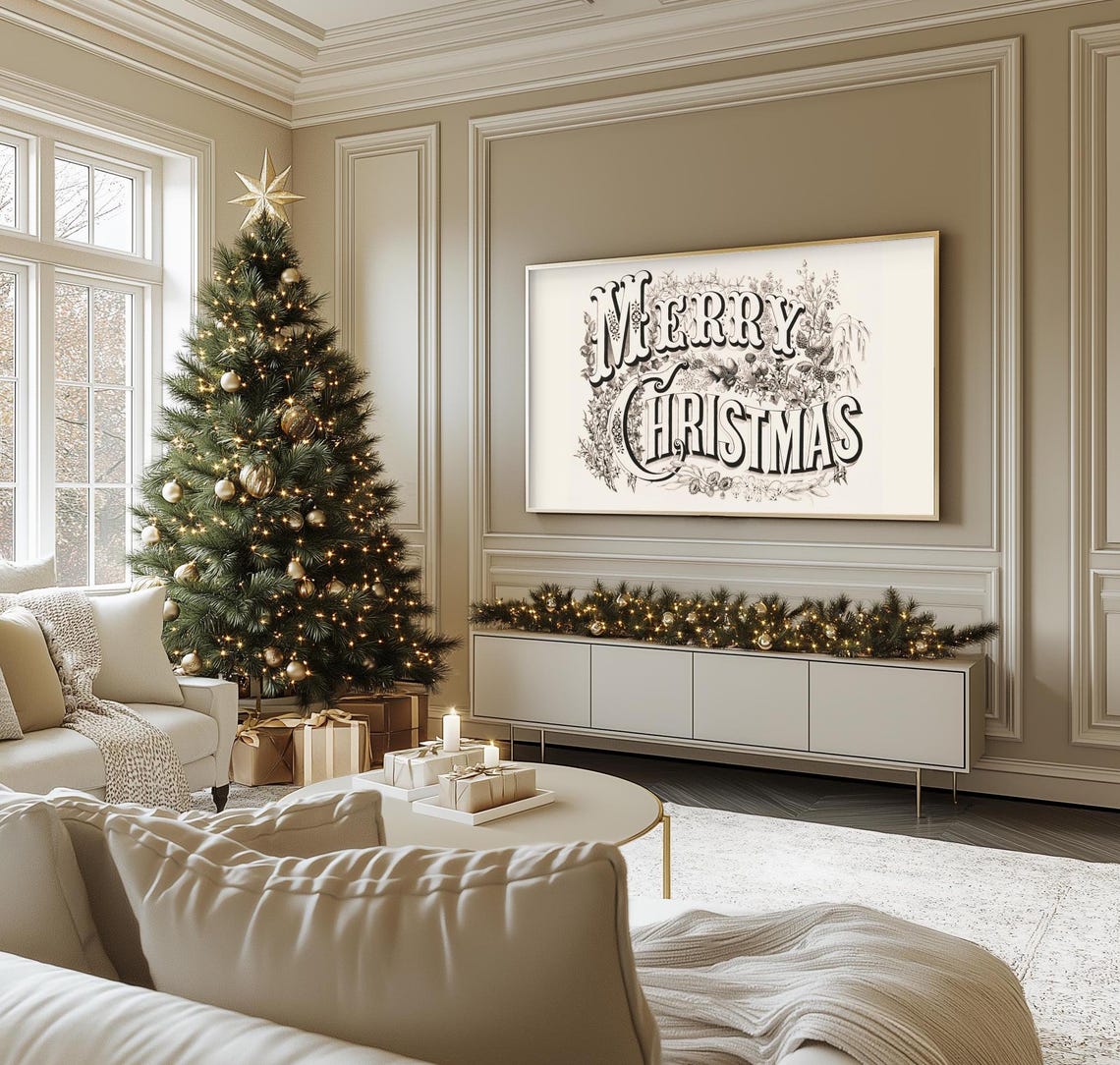 Merry Christmas Victorian Typography Holly Botanical Holiday Poster - Image 2
