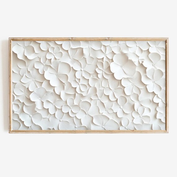 Modern Minimalist White 3D Textured Floral Clover Wall Art Print