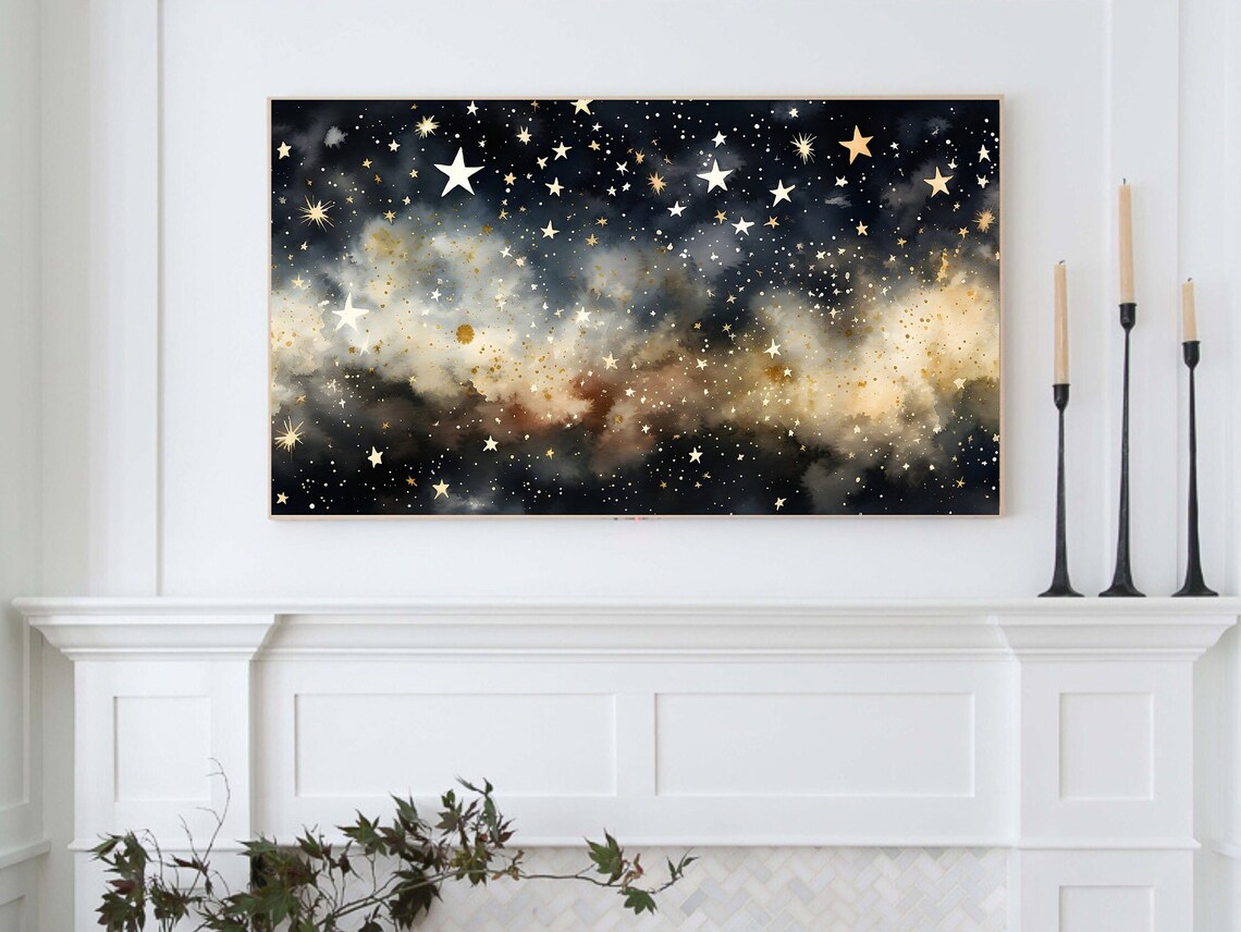 Abstract Night Stars Watercolor Art Print - Image 3