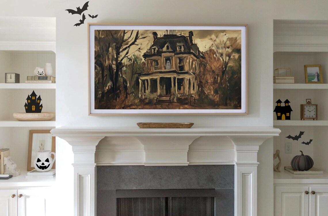 Haunted House Halloween Art Print, Classic Spooky Style - Image 3