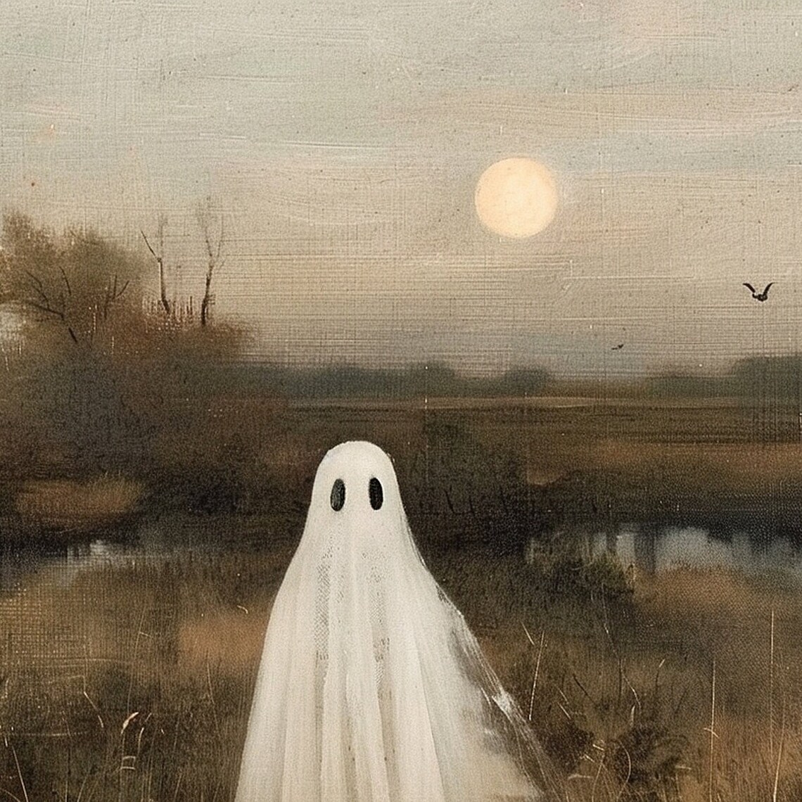 Halloween Ghost Art Print, Vintage Autumn Landscape - Image 2