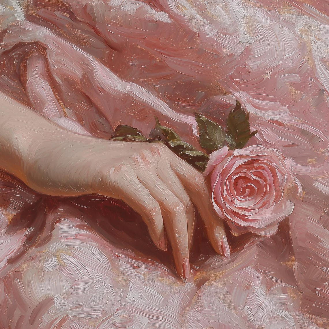 Hand Holding Pink Rose Over Ruffled Gown Coquette Spring Art Poster - Image 4