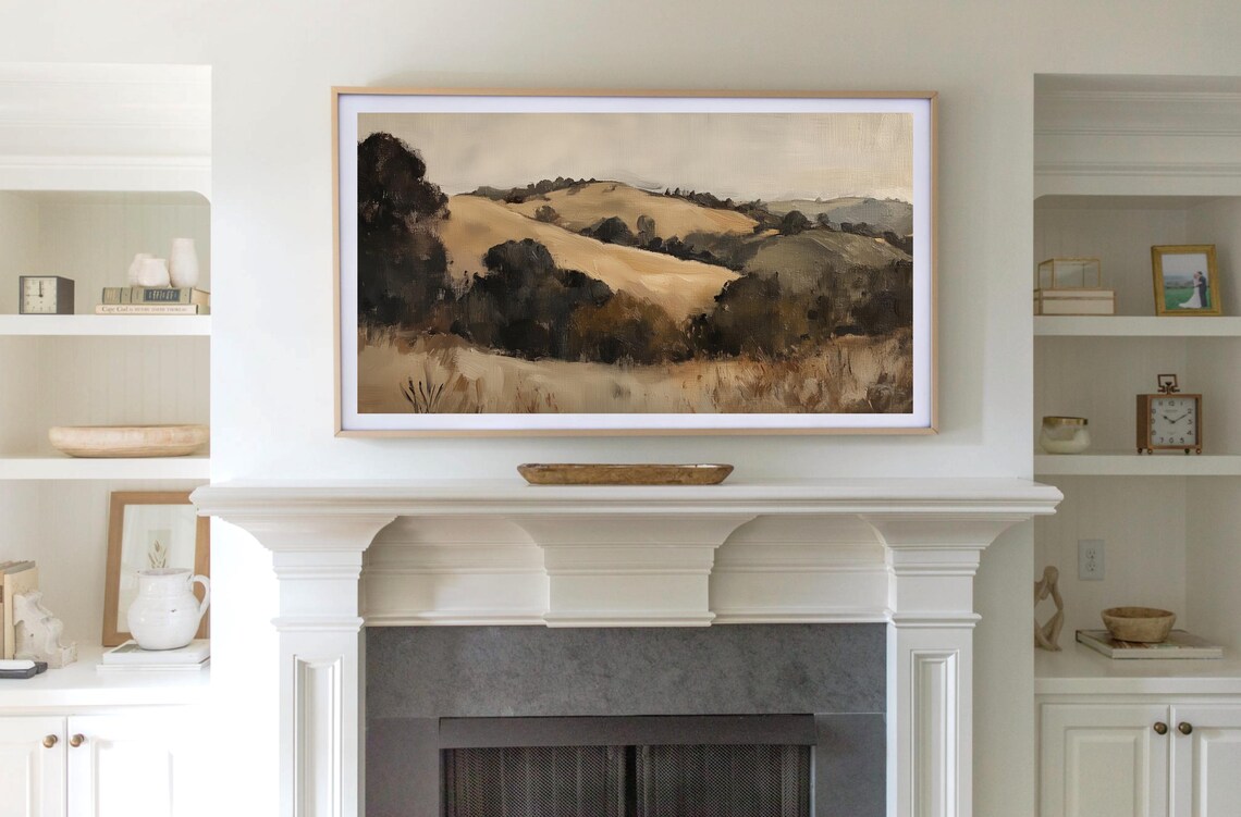 Neutral Rolling Hills Autumn Countryside Beige Farmhouse Art Poster - Image 2