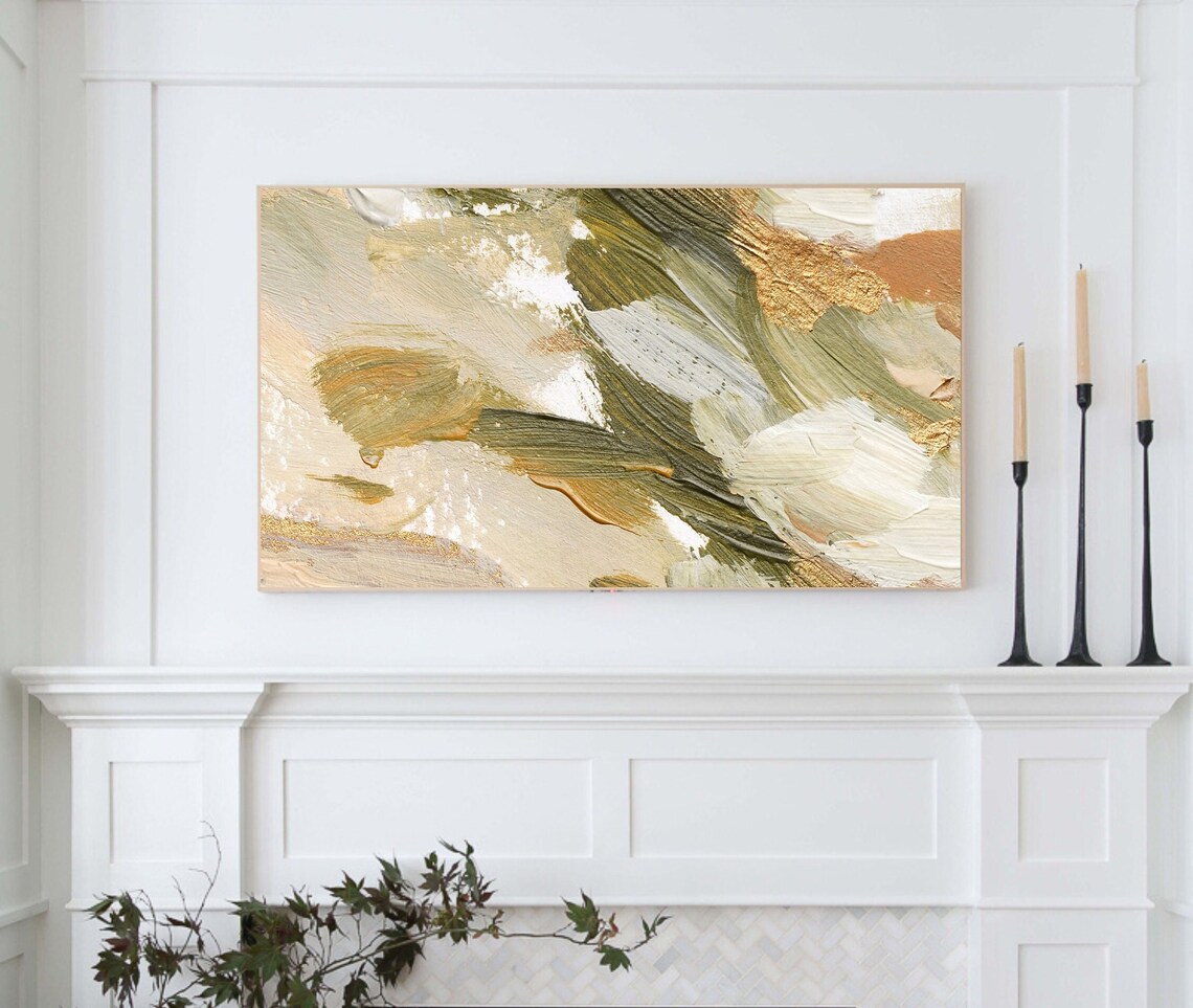 Abstract Spring Art, Green Gold Minimalist Art Print - Image 3