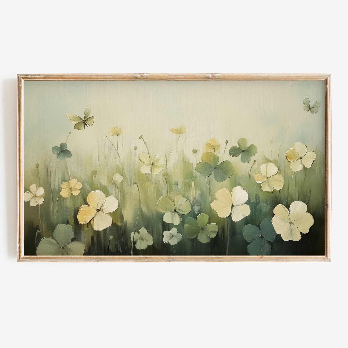 St Patricks Day Green Clover Field Butterflies Spring Shamrock Art Print