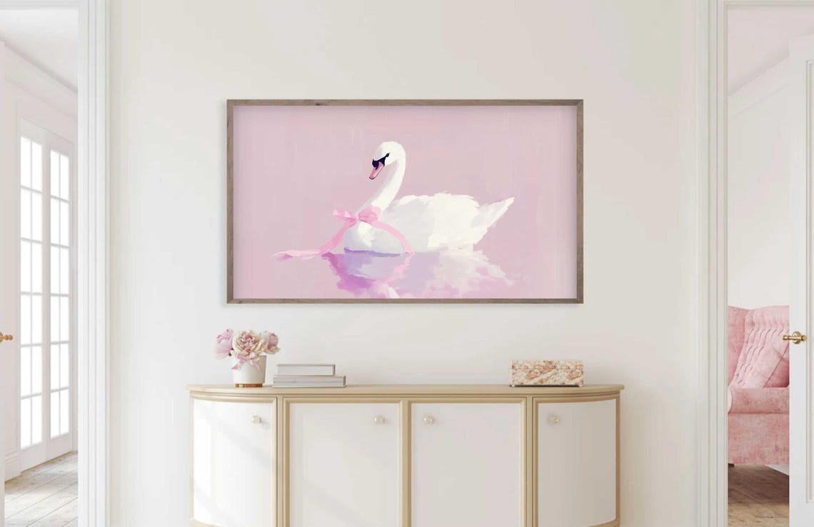 White Swan With Pink Bow Coquette Valentines Pink Spring Wall Poster - Image 5