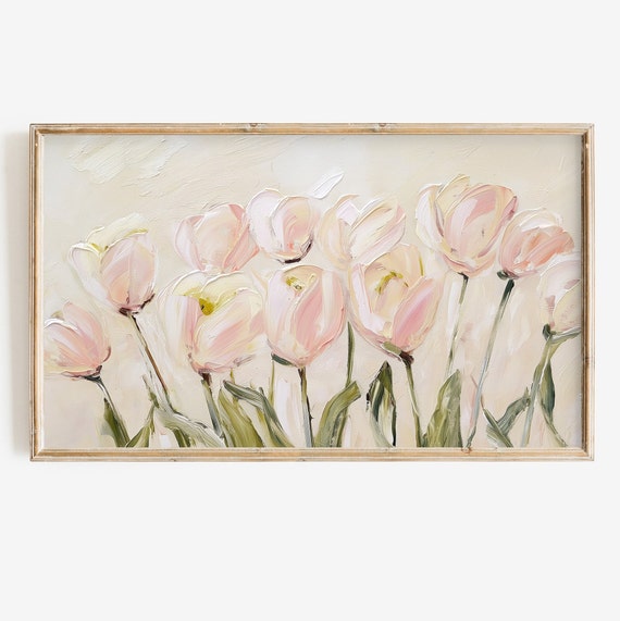 Spring Tulip Easter Art, Neutral Floral Art Print