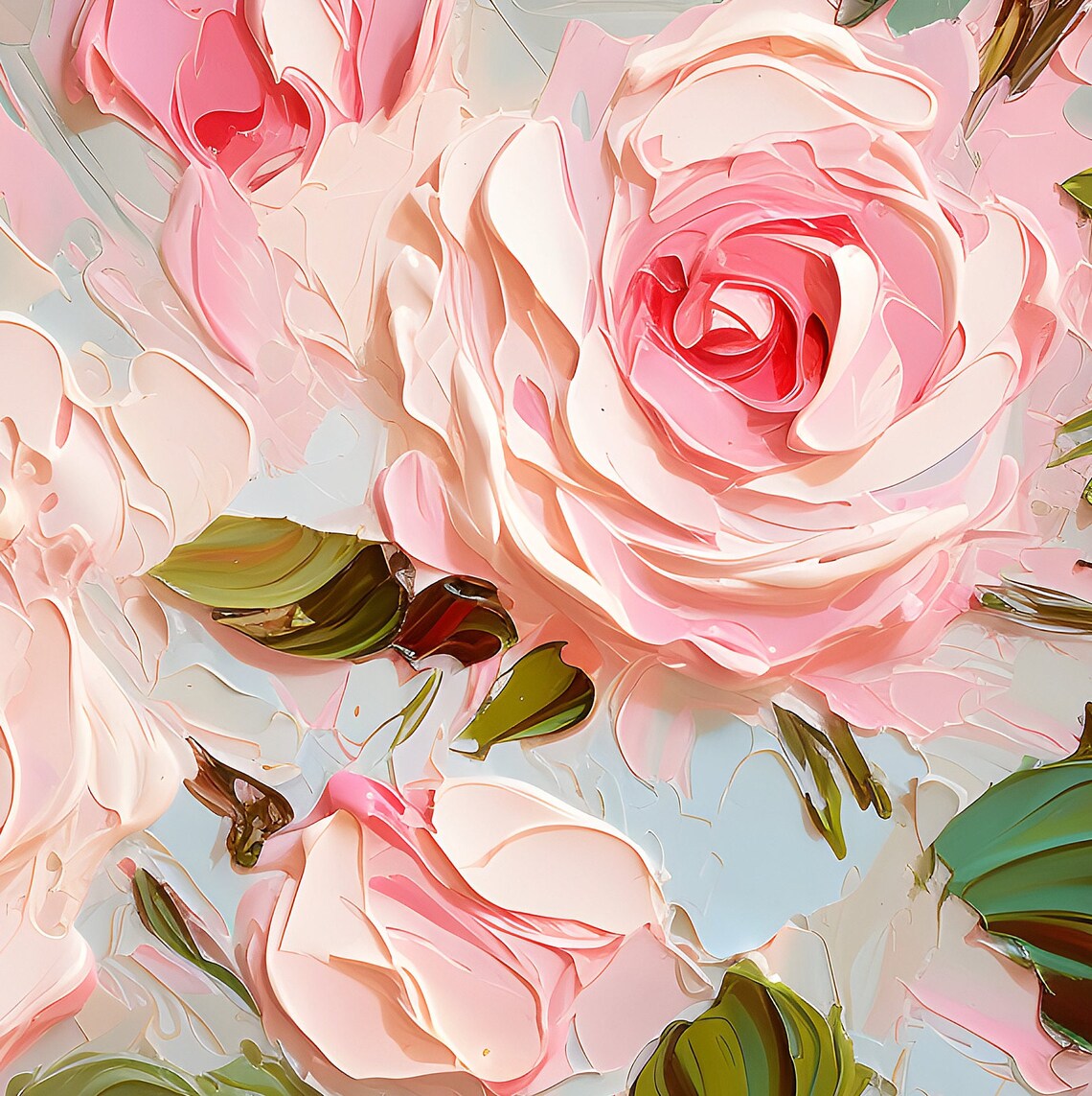 Spring Pink Abstract Floral Roses Modern Art Print - Image 3