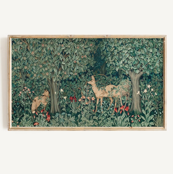 Vintage Woodland Botanical Deer Fox Art Print