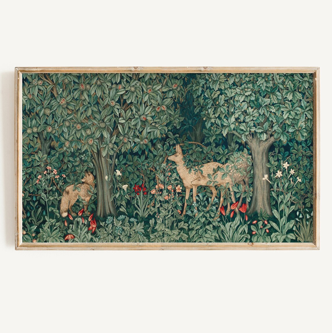 Vintage Woodland Botanical Deer Fox Art Print
