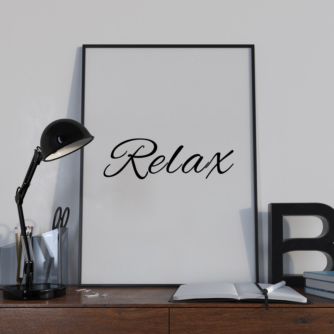 Relax Elegant Script Minimalist Black White Bathroom Decor Poster