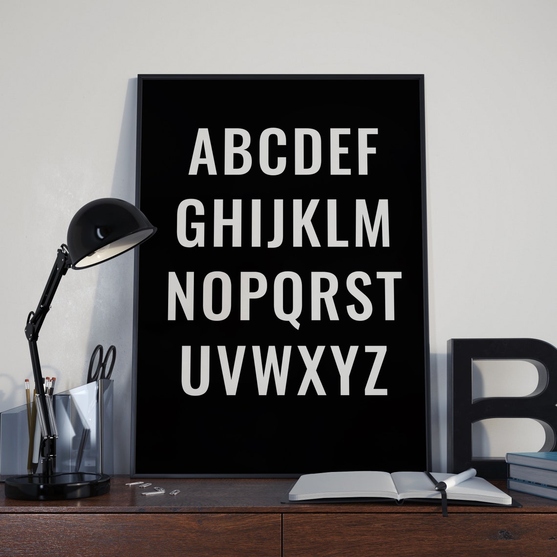 Alphabet Letters Black Background Modern Typography Design Poster