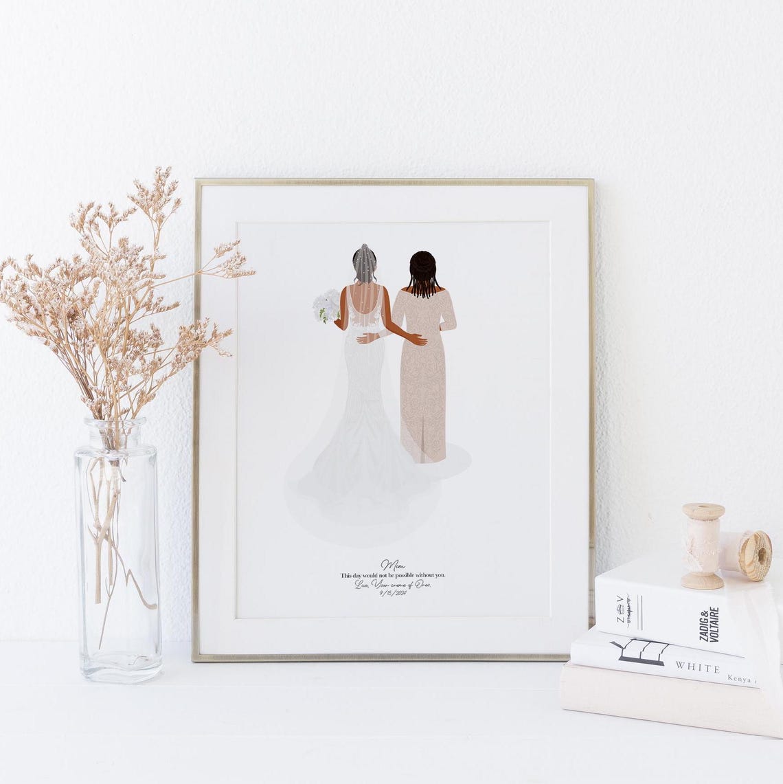 Bride With Mom in Gold Sequin Gown Back View Wedding Day Poster - Image 4