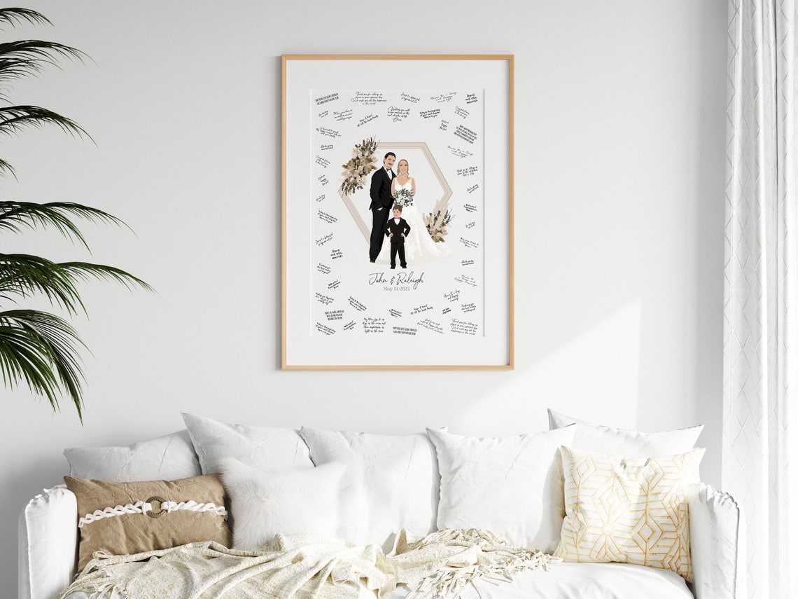 John and Raleigh Hexagonal Wedding Guest Book Portrait Poster - Image 5