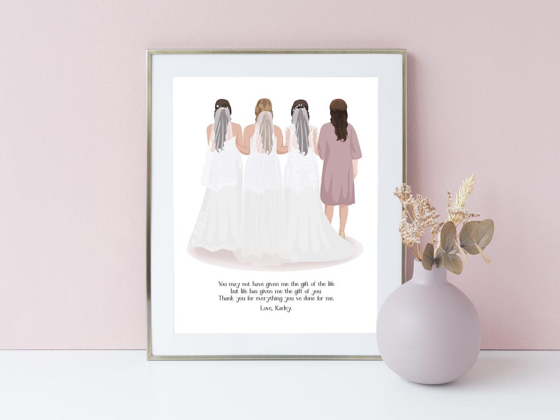 Three Brides Sisters and Mom Back View Wedding Tribute Poster - Image 3