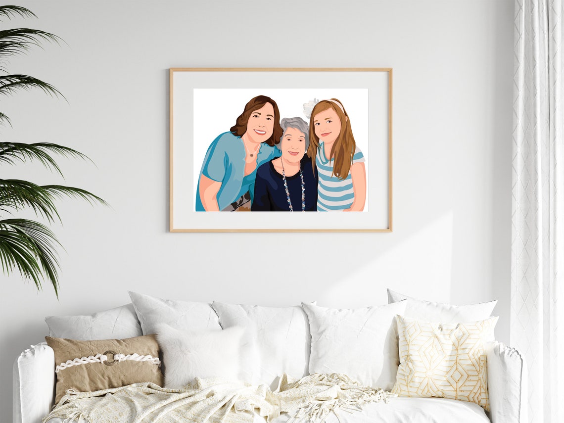 Three Generations Family Portrait Custom Cartoon Illustration Poster - Image 3