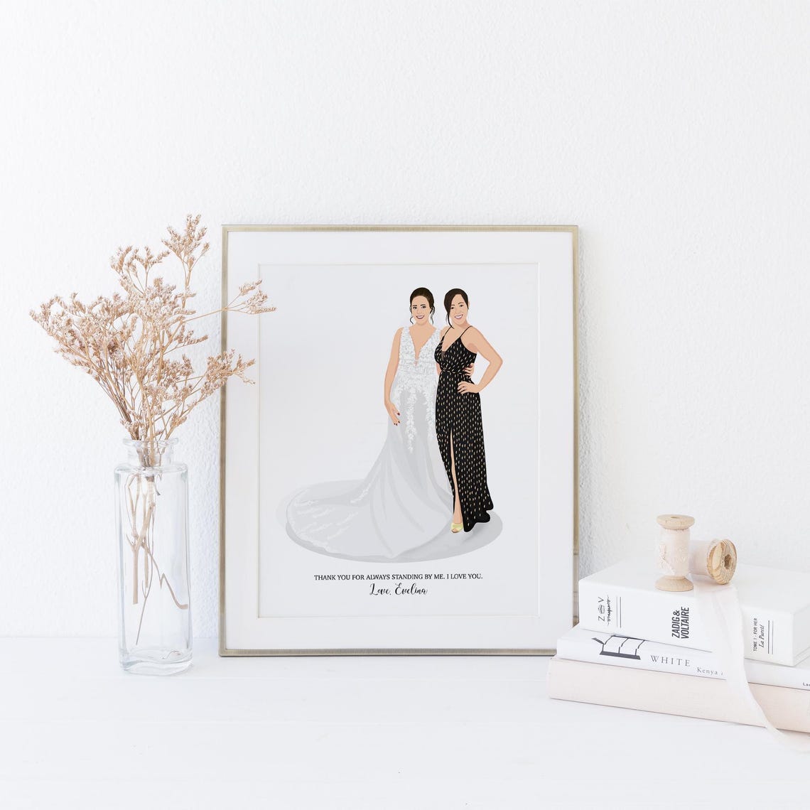 Holly and Martha Mother Daughter Wedding Portrait Illustration Poster - Image 4