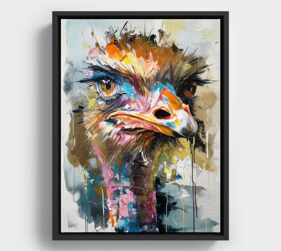 Colorful Abstract Ostrich Portrait Modern Wildlife Painting Poster