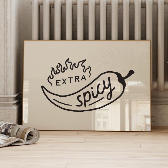 Extra Spicy Chili Pepper Line Art Minimalist Kitchen Wall Poster