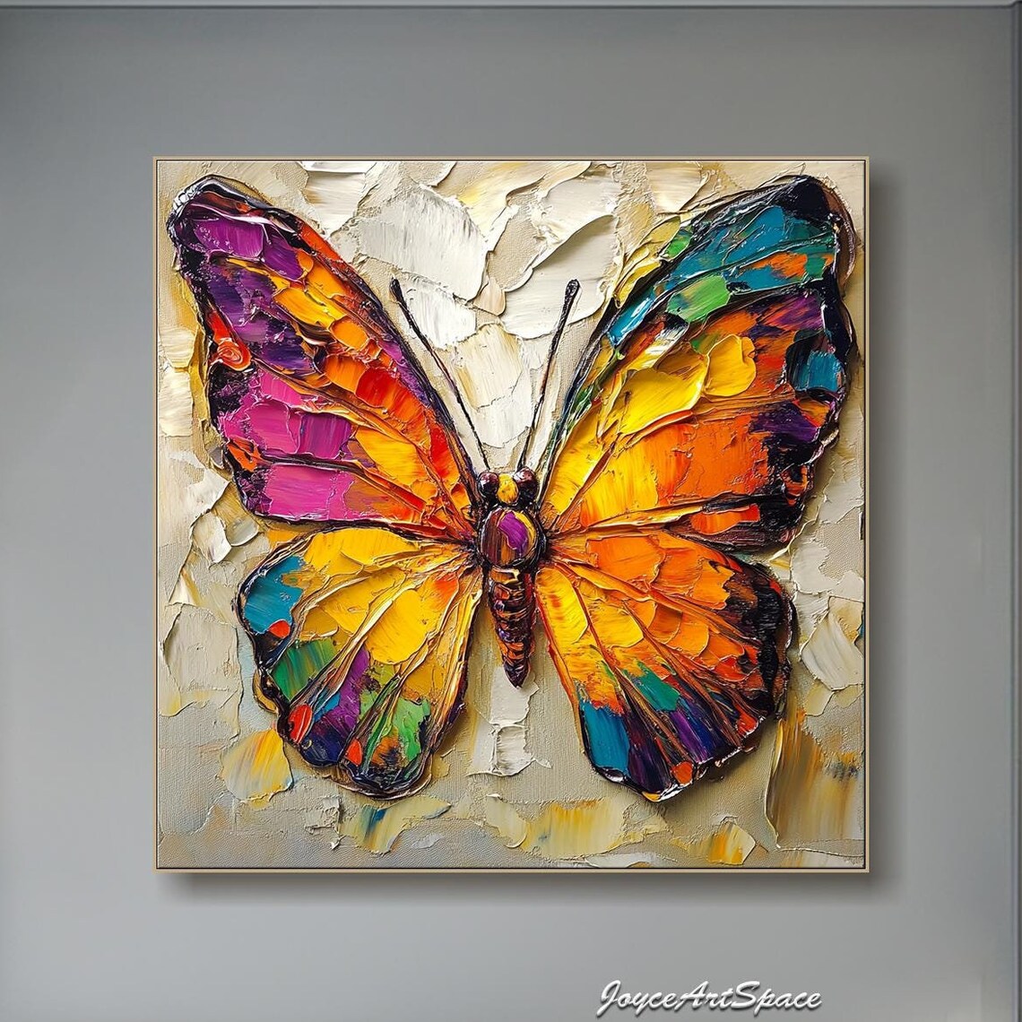 Colorful Butterfly Oil Painting, Abstract Nature Art Print