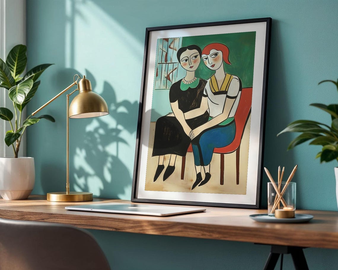 Two Women Sitting Close Together Expressionist Friendship Poster - Image 4