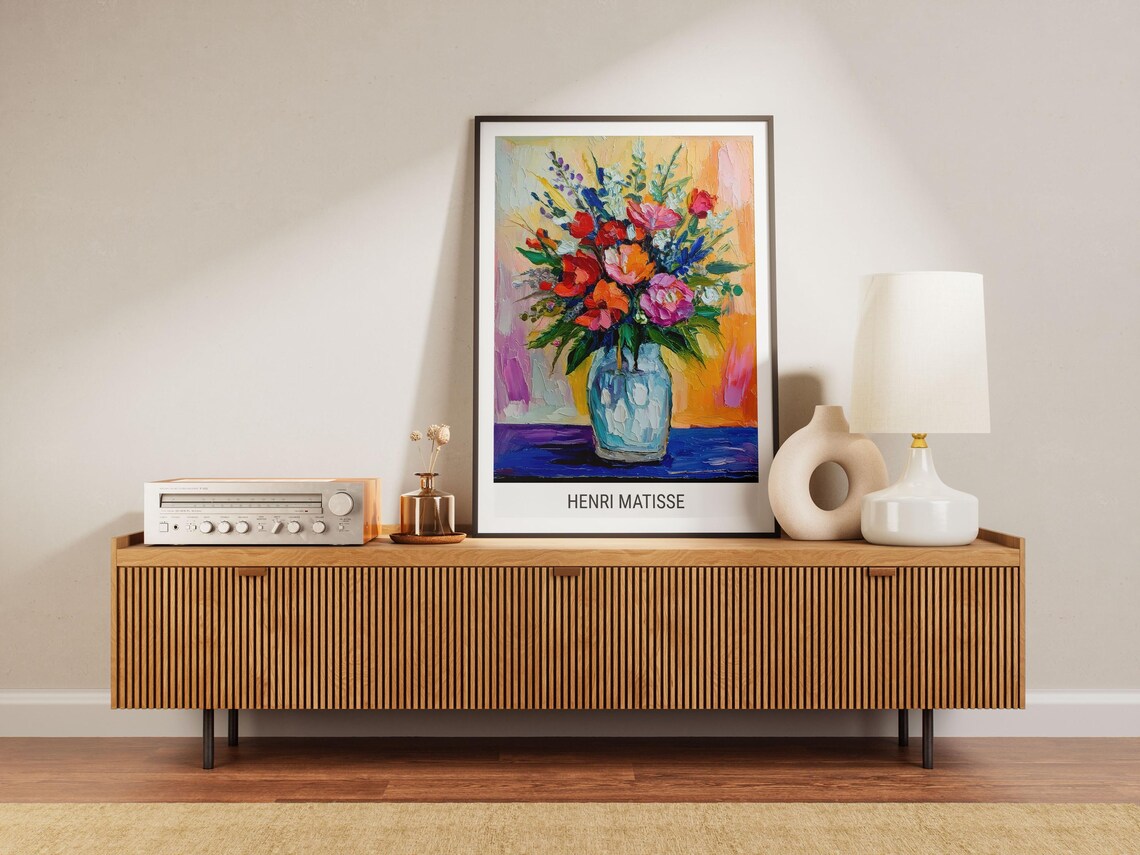 Matisse Style Impasto Flower Bouquet in Blue Glass Jar Poster - Image 4