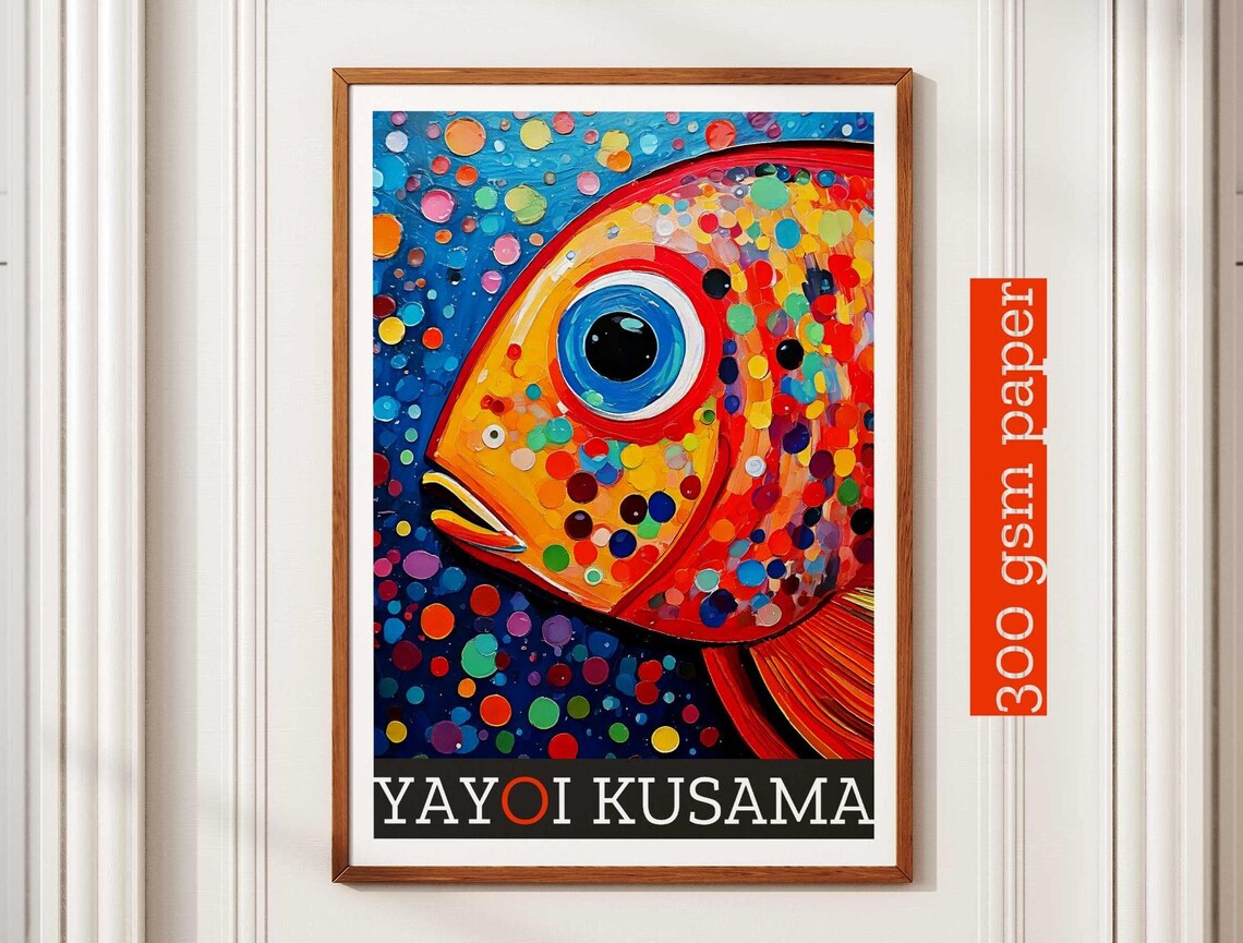 Yayoi Kusama Inspired Colorful Dotted Fish Portrait Art Poster