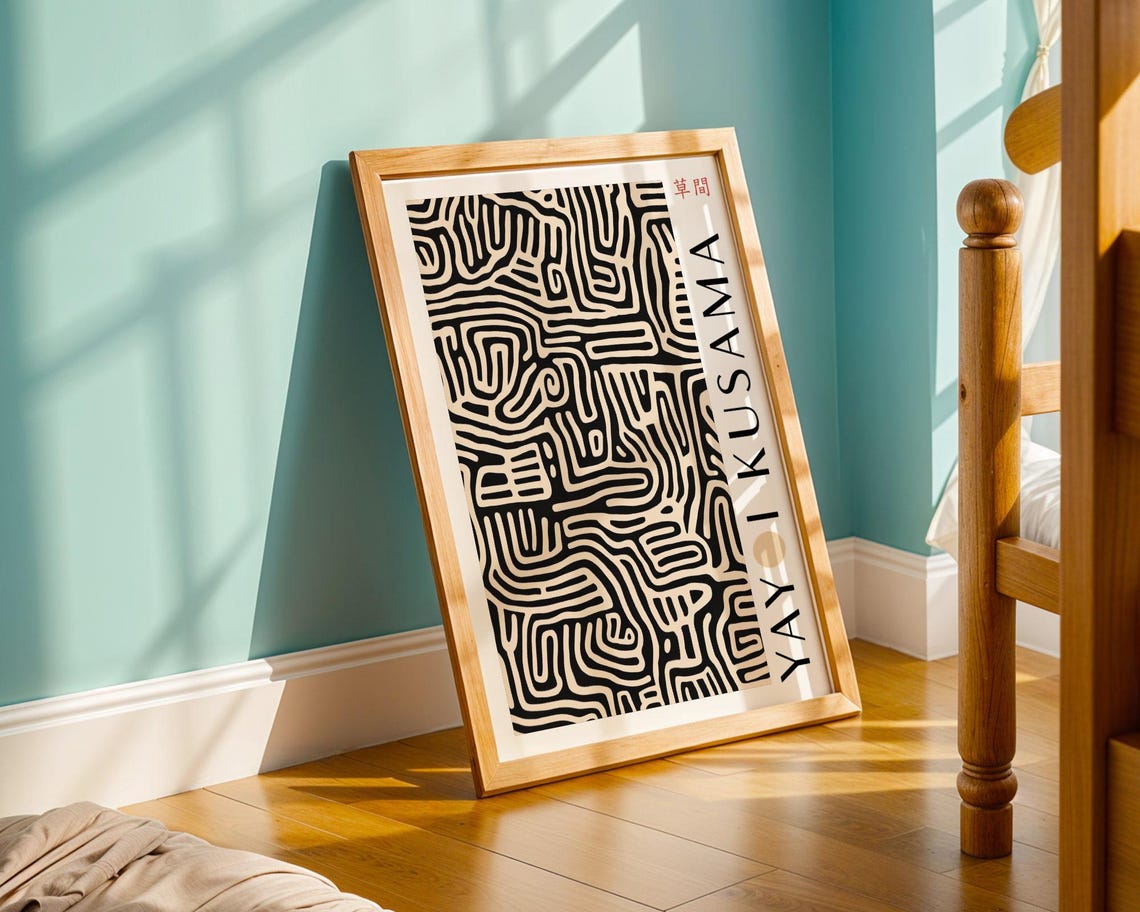 Black And Cream Intricate Maze Line Pattern Abstract Kusama Poster - Image 5