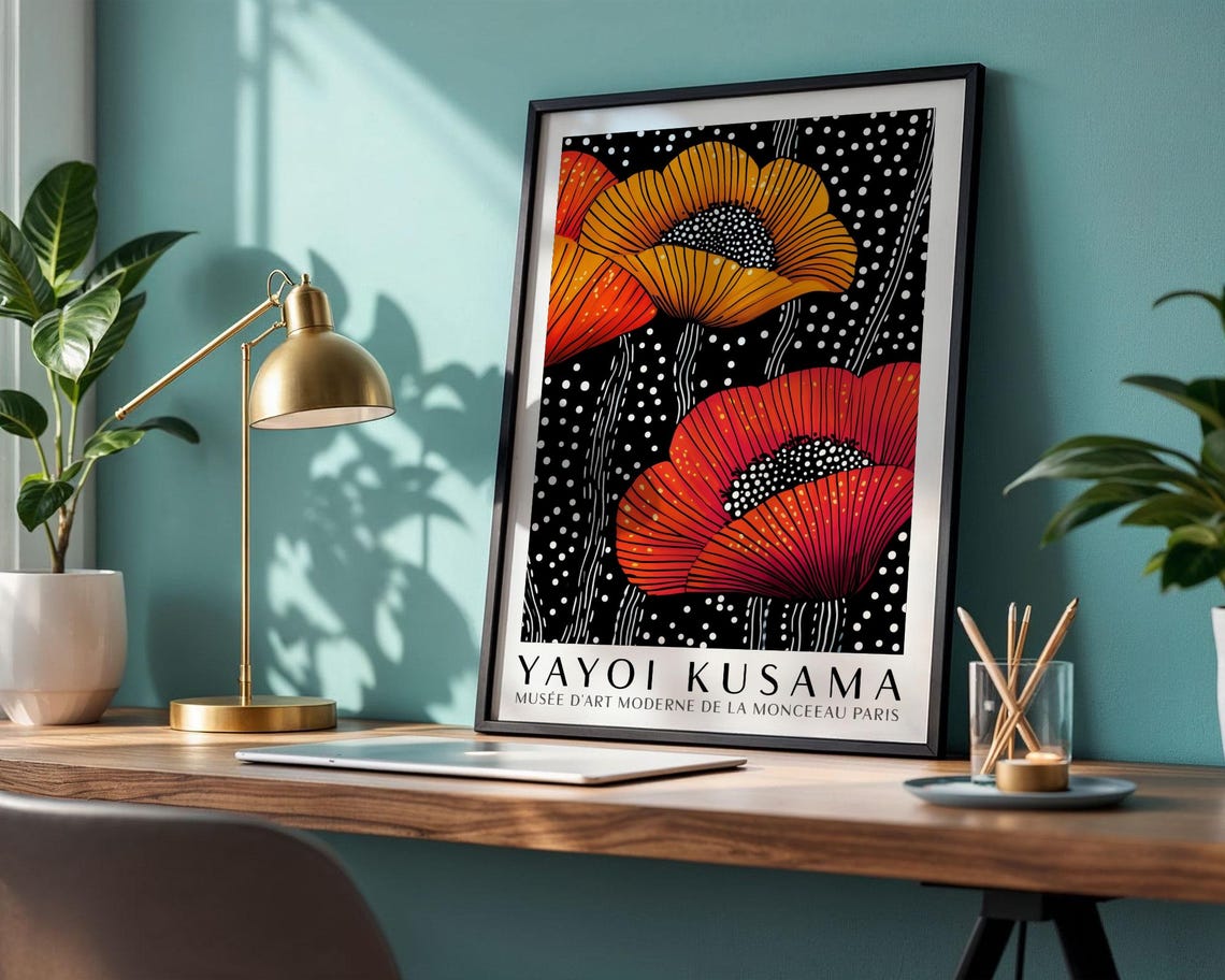 Yayoi Kusama Bold Red and Orange Poppy Museum Exhibition Poster - Image 4