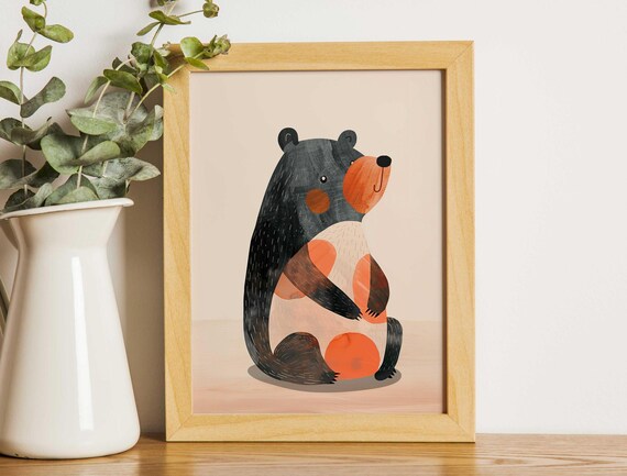 Abstract Black Bear With Warm Tan Patches Modern Nursery Poster
