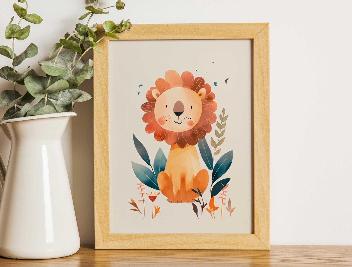 Nursery Lion Print, Cute Animal Nursery Decor