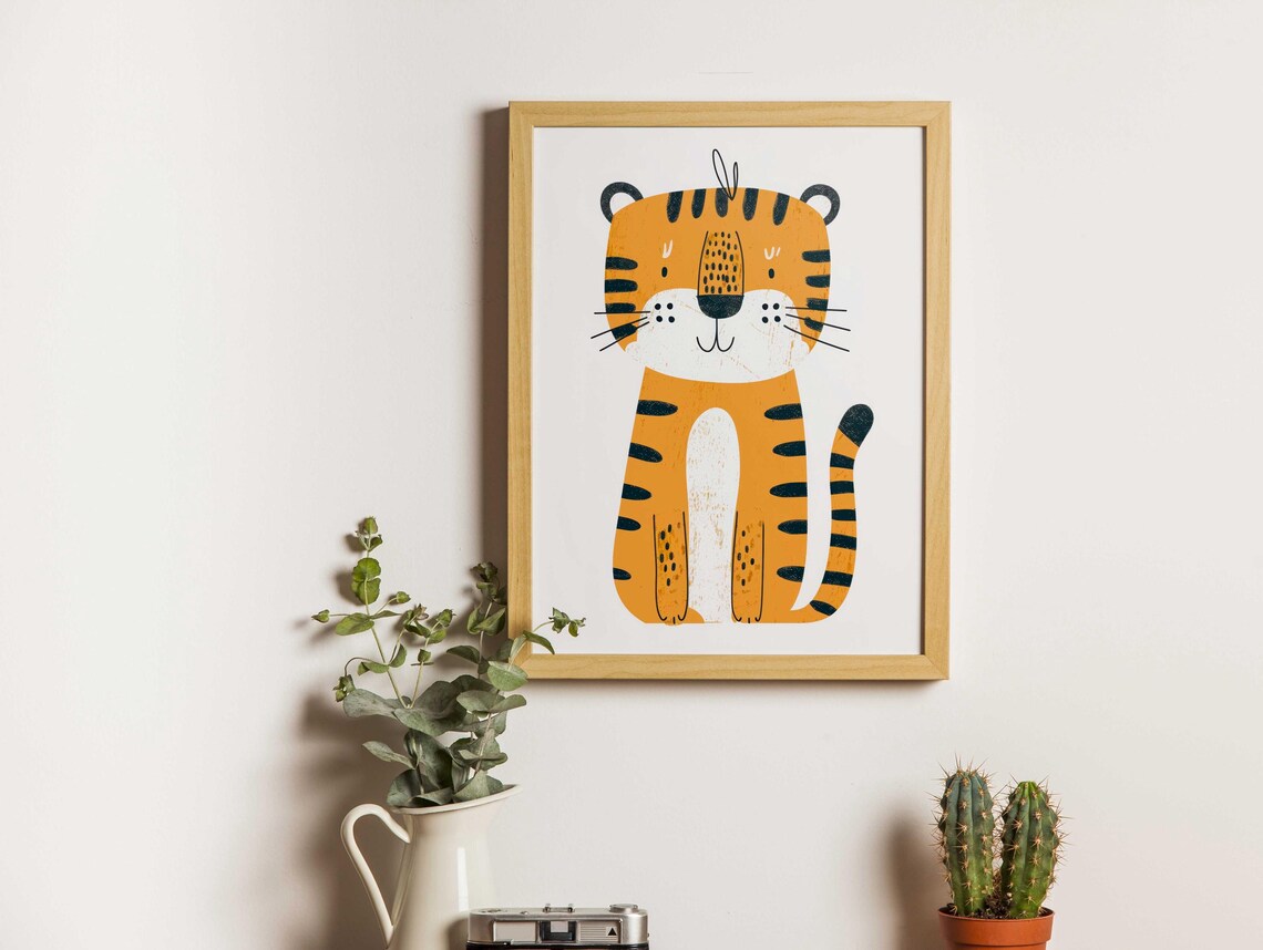 Cute Sitting Tiger Cub Safari Baby Nursery Kids Room Wall Art - Image 4