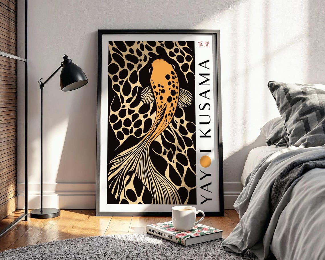Vivid Orange Koi Fish With Spotted Tail Kusama Inspired Poster - Image 2