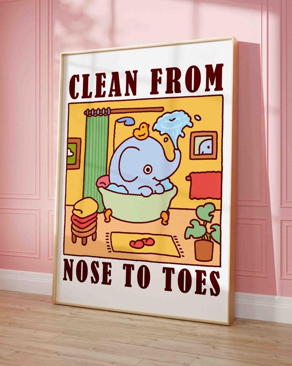 Elephant In A Bath Poster Bubble Time Cute Bathroom Art Print Trendy Silly Goose Unframed Shipped Wall