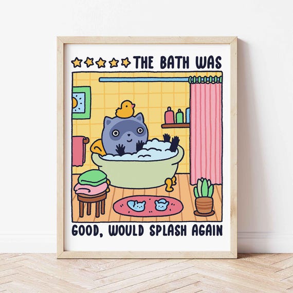 Raccoon In A Bath Poster Bubble Time Cute Bathroom Art Print Kawaii Trendy Funny Unframed Shipped Wall
